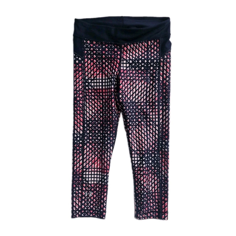 Womens Under Armour Compression Capri Legging Heat Gear Sz S Blue Pink Geometric